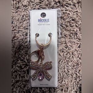 Gold Bow Keychain with Pink Crystal Teardrop